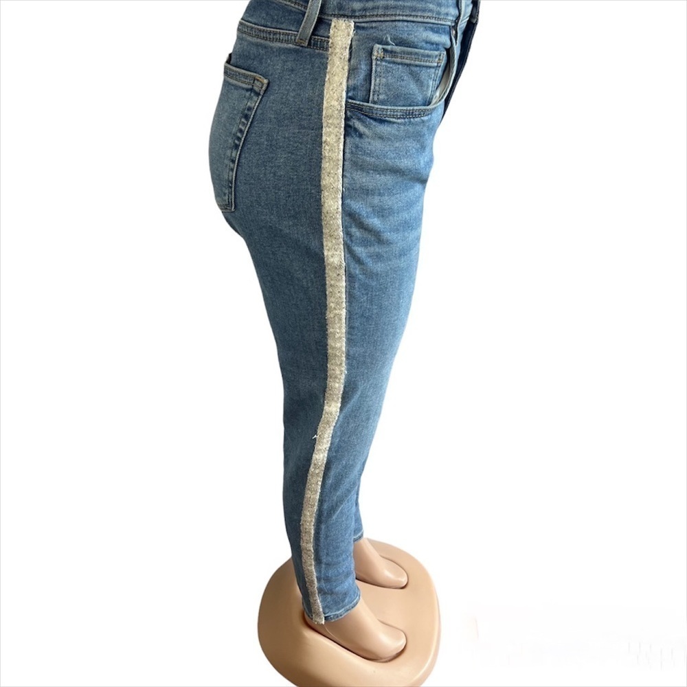 Loft Tuxedo Stripe Beaded Skinny Jeans Size 30 - Picture 5 of 9